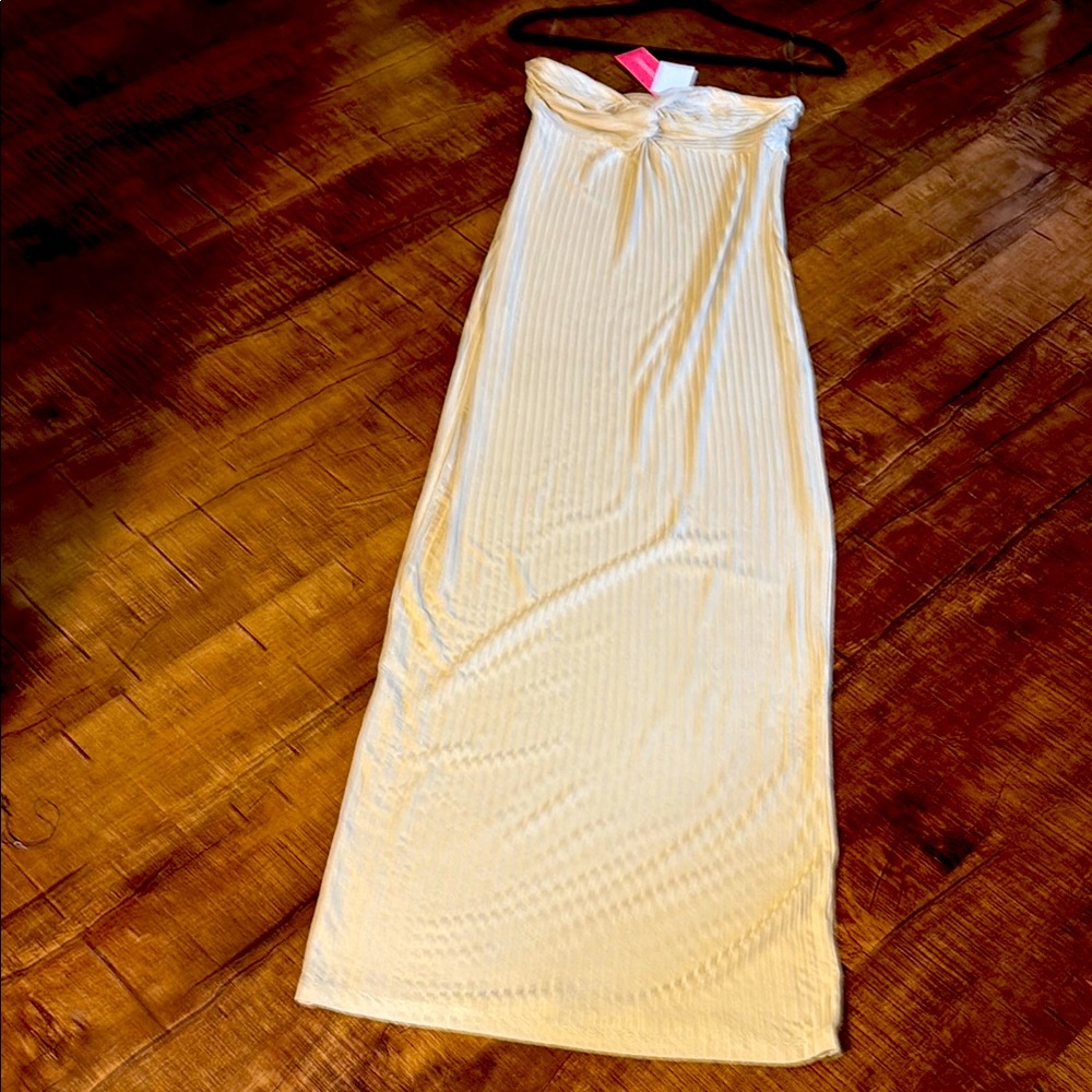 Shoe Dazzle Cream Maxi Pencil Dress with Tie Front